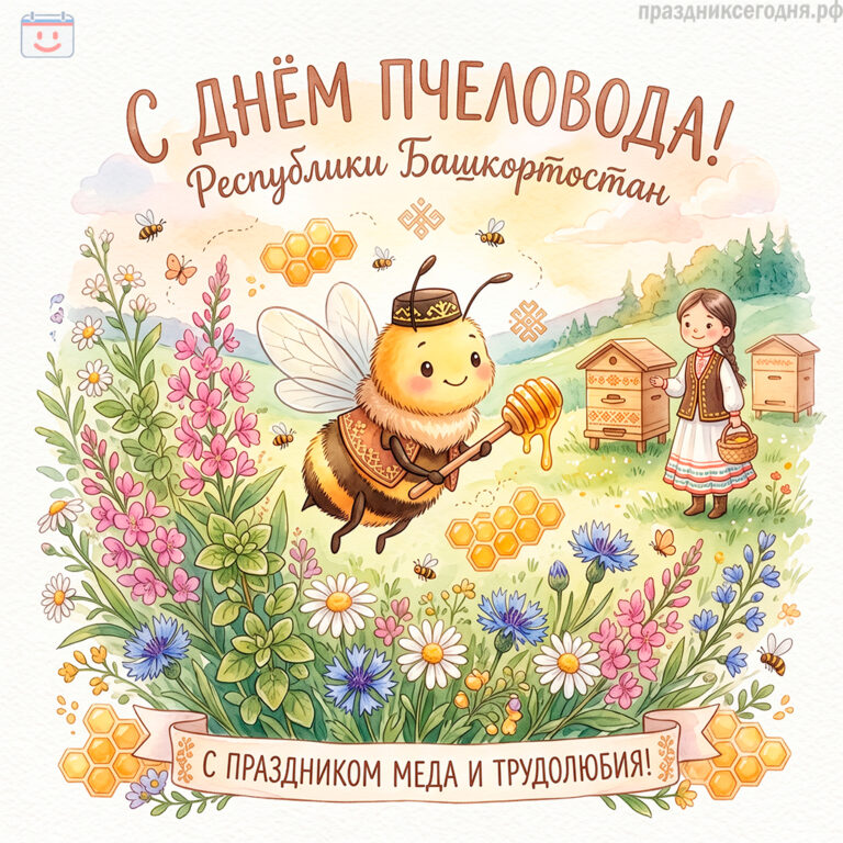 Открытка ко дню пчеловода Республики Башкортостан