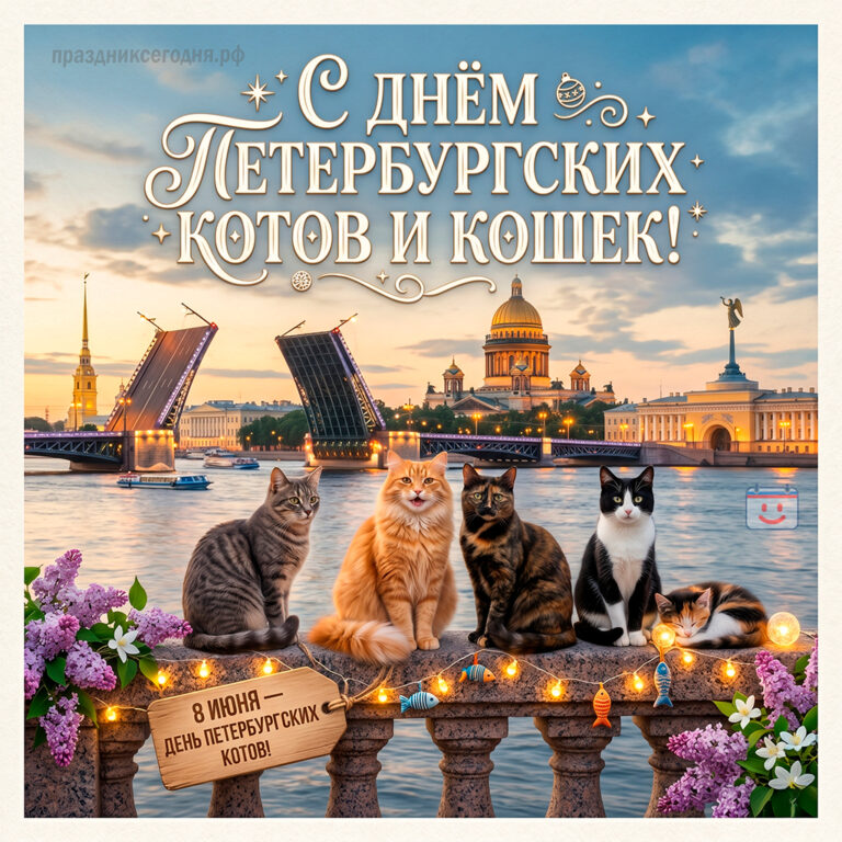 Открытка ко дню петербургских котов и кошек 8 июня