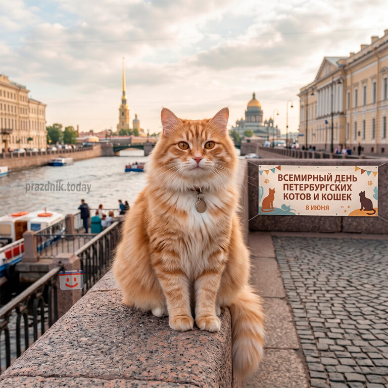 Открытка ко дню петербургских котов и кошек 8 июня