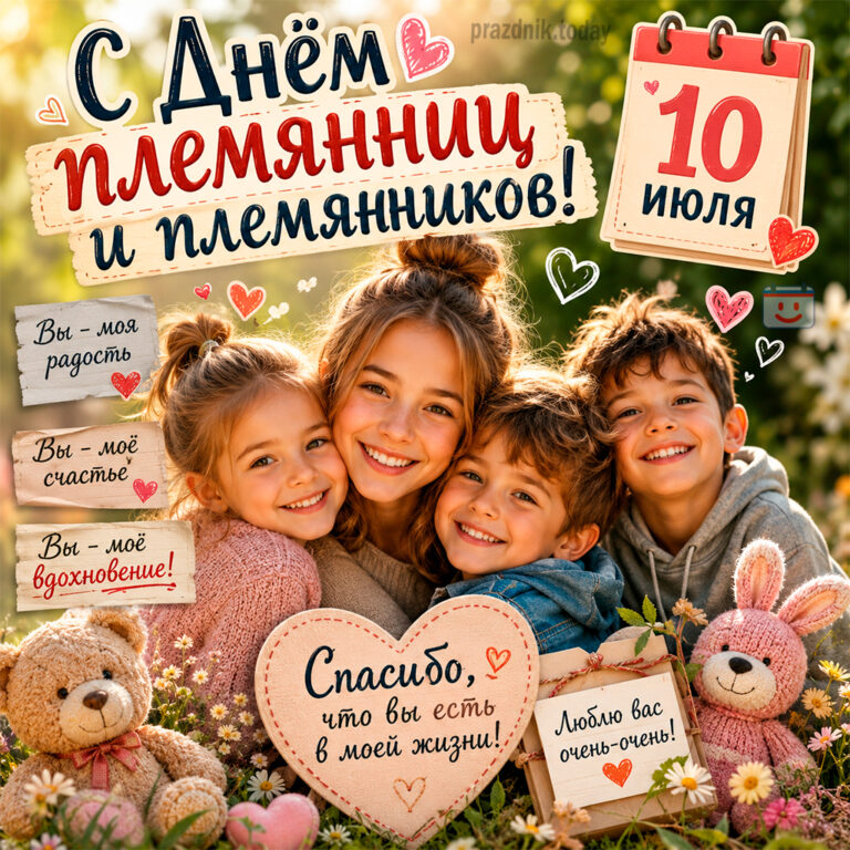 Открытка ко дню племянниц и племянников 10 июля