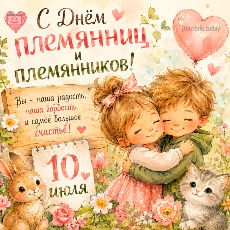 Открытка ко дню племянниц и племянников 10 июля