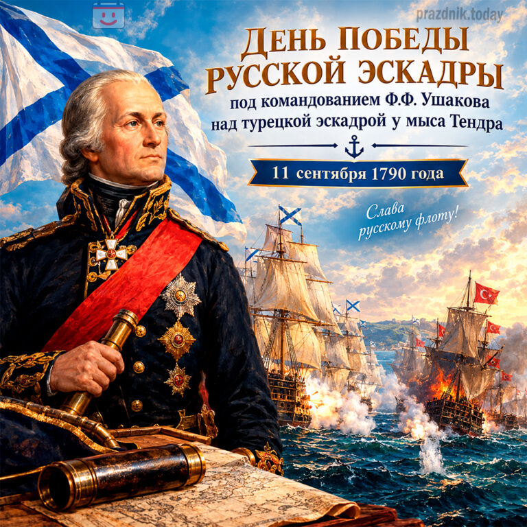 Открытка ко дню победы русской эскадры под командованием Ф.Ф. Ушакова над турецкой эскадрой у мыса Тендра 11 сентября