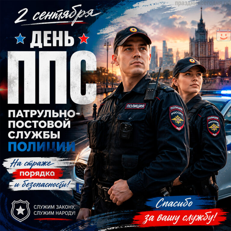 Открытка ко дню патрульно-постовой службы полиции (День ППС) 2 сентября
