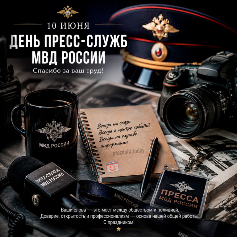 Открытка ко дню пресс-служб и подразделений общественных связей органов внутренних дел РФ 10 июня