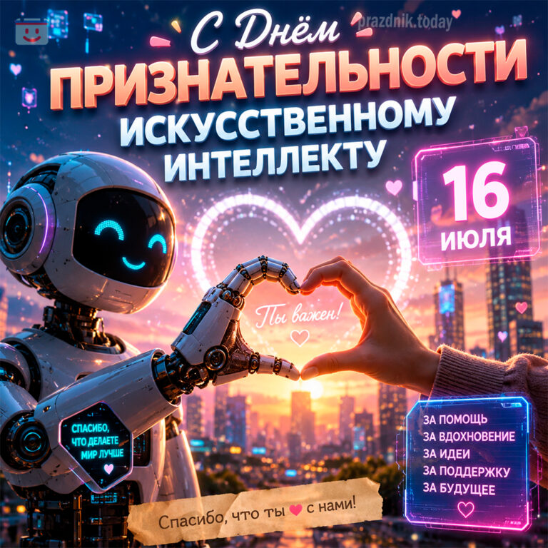 Открытка ко дню признательности искусственному интеллекту 16 июля