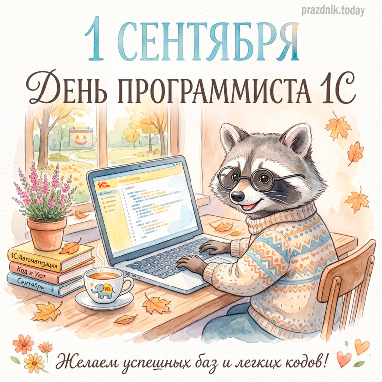 Открытка ко дню программиста 1С 1 сентября