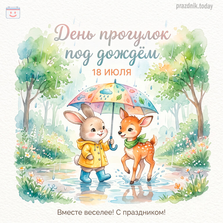Открытка ко дню прогулок под дождём 18 июля