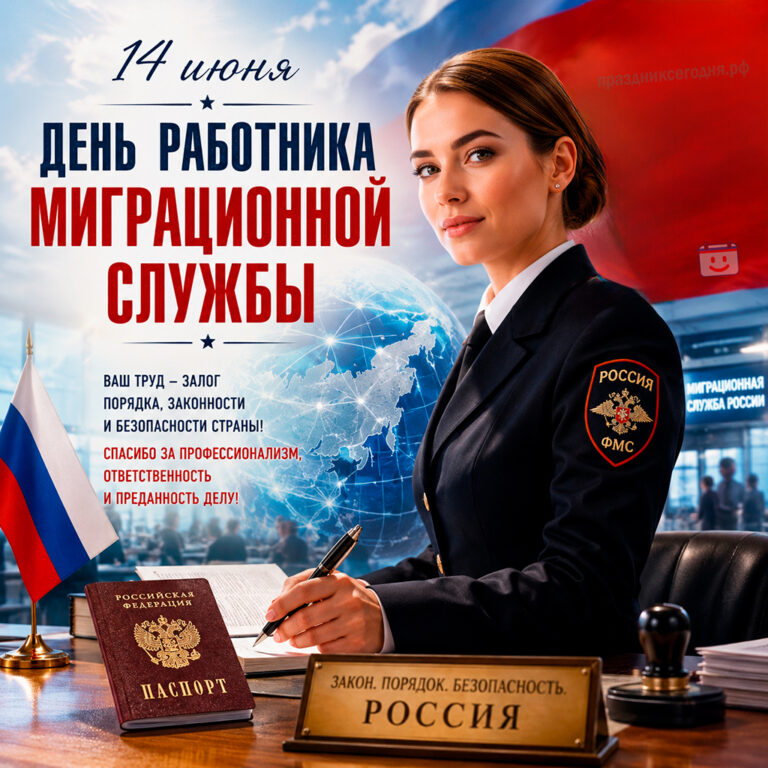 Открытка ко дню работника миграционной службы 14 июня