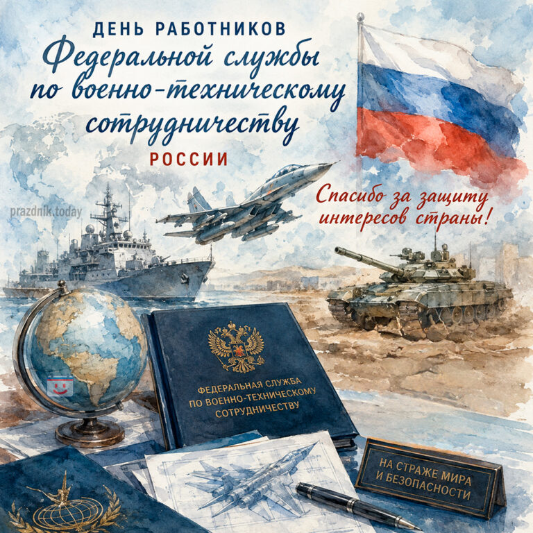 Открытка ко дню работников Федеральной службы по военно-техническому сотрудничеству России 8 мая