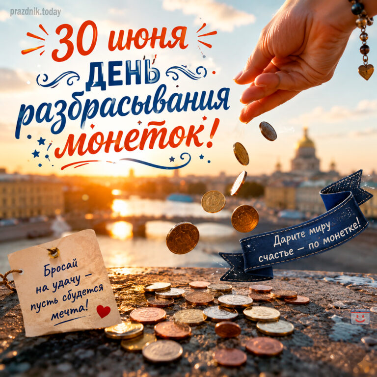 Открытка ко дню разбрасывания монеток 30 июня