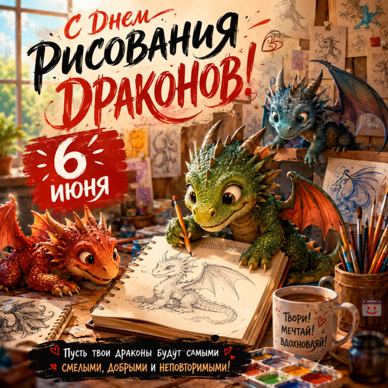 Открытка ко дню рисования драконов 6 июня
