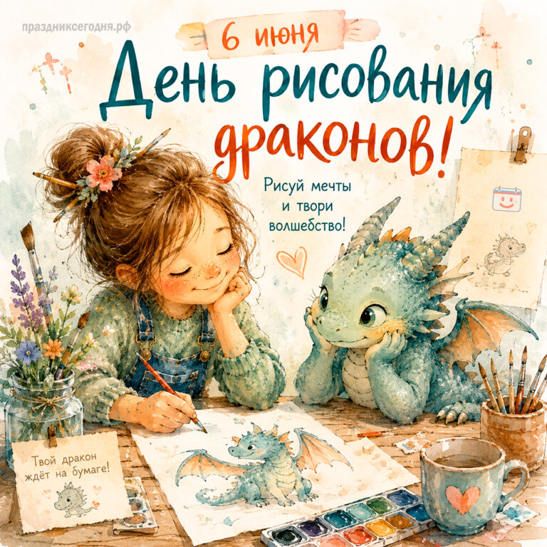 Открытка ко дню рисования драконов 6 июня