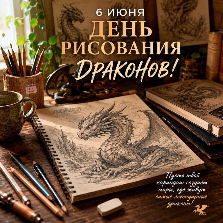 Открытка ко дню рисования драконов 6 июня