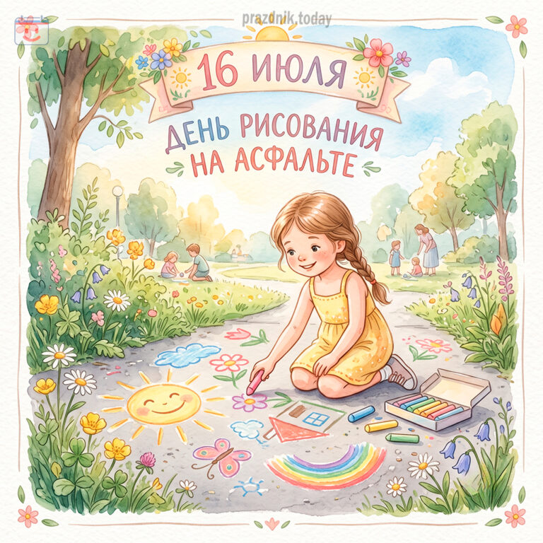 Открытка ко дню рисования на асфальте 16 июля