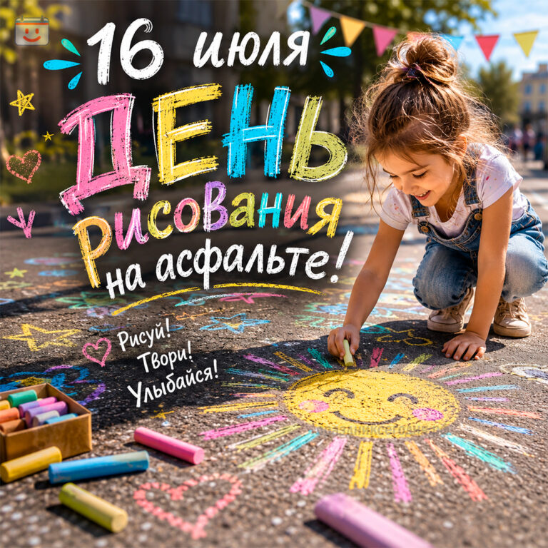 Открытка ко дню рисования на асфальте 16 июля