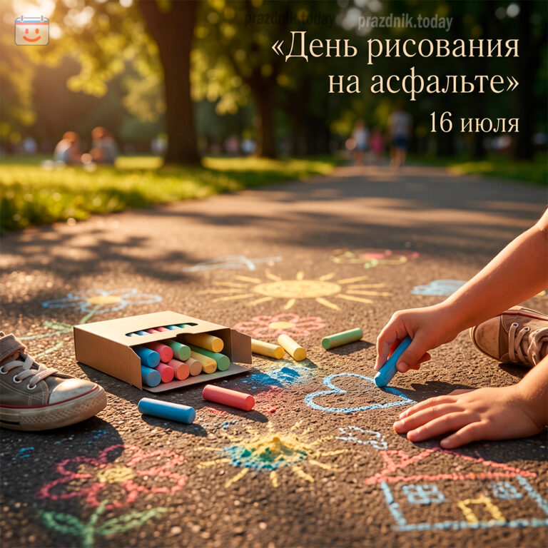 Открытка ко дню рисования на асфальте 16 июля