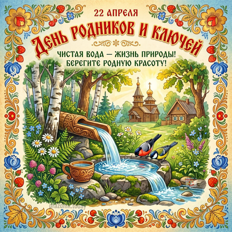 Открытка к празднику День родников и ключей 22 апреля