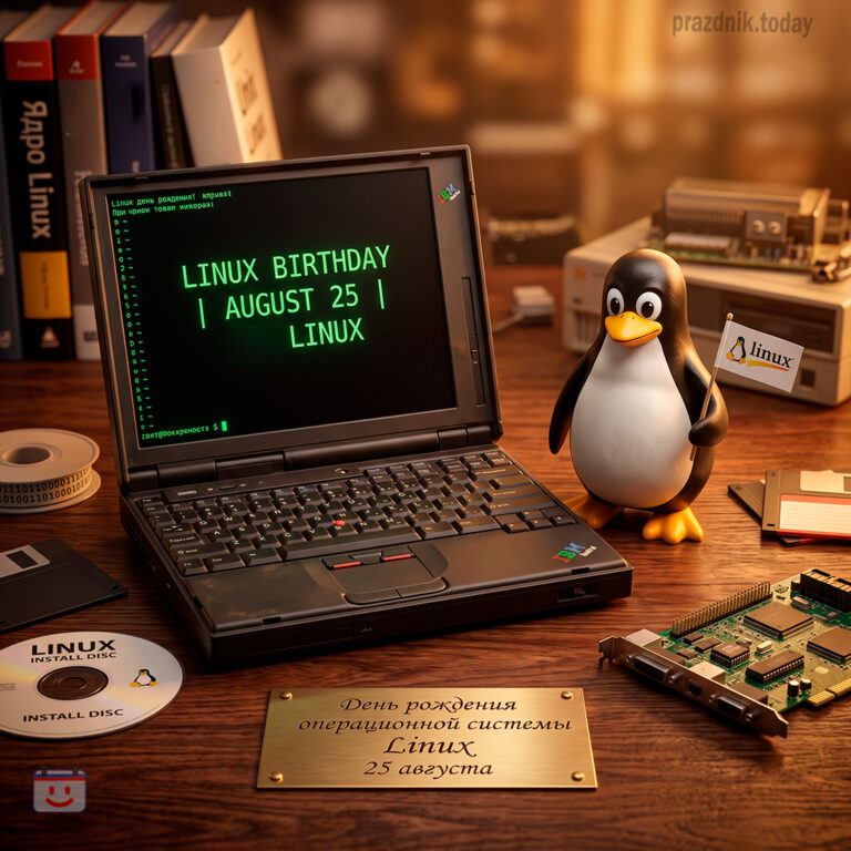 Открытка ко дню рождения операционной системы Linux 25 августа
