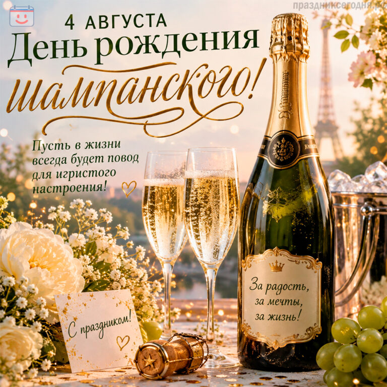 Открытка ко дню рождения шампанского 4 августа
