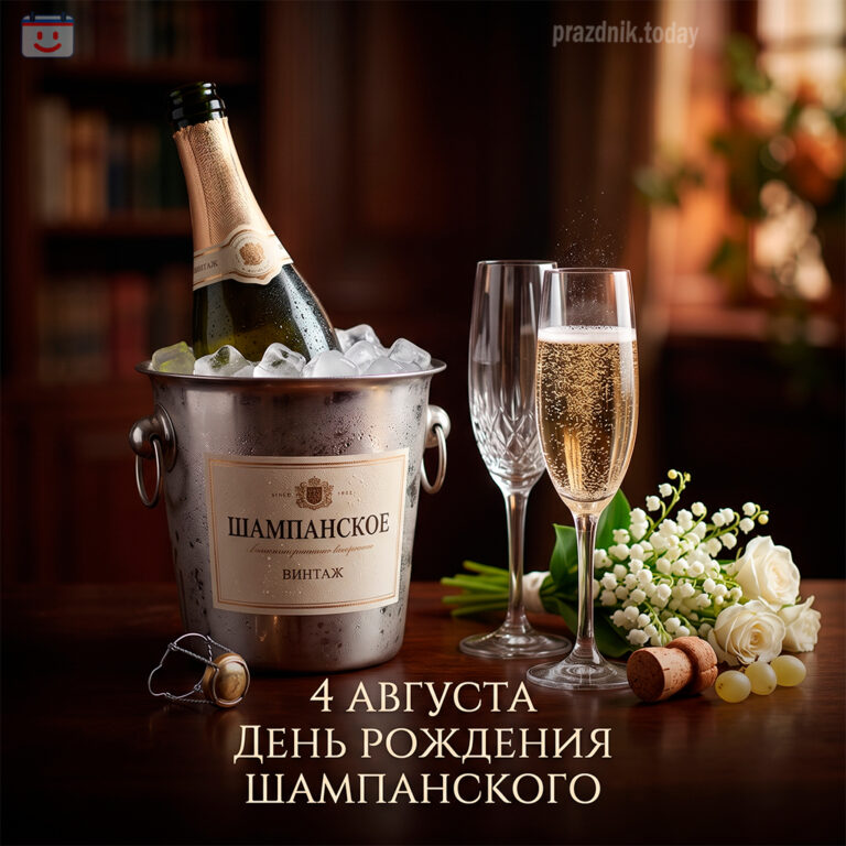 Открытка ко дню рождения шампанского 4 августа