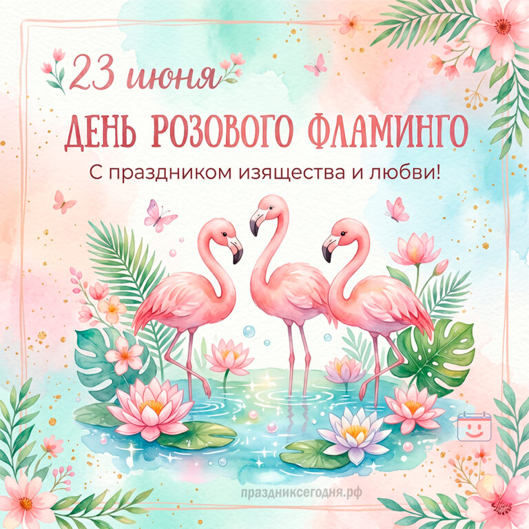 Открытка ко дню розового фламинго 23 июня