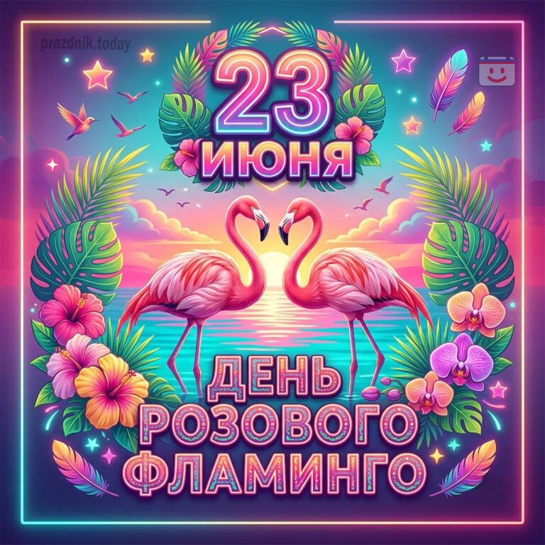 Открытка ко дню розового фламинго 23 июня