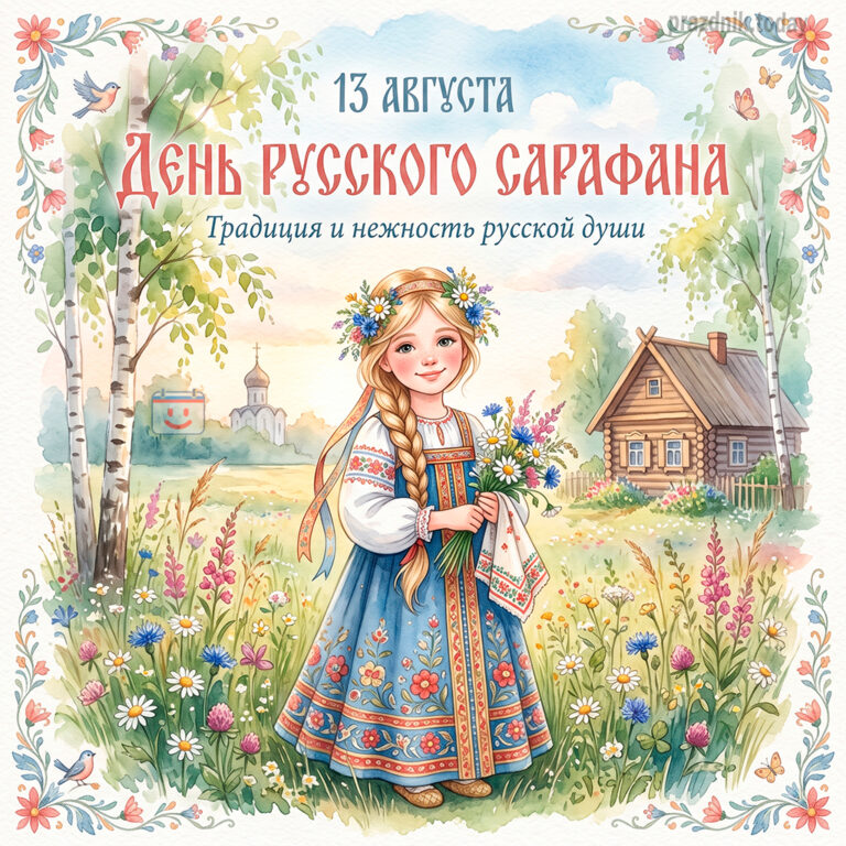 Открытка ко дню русского сарафана 13 августа