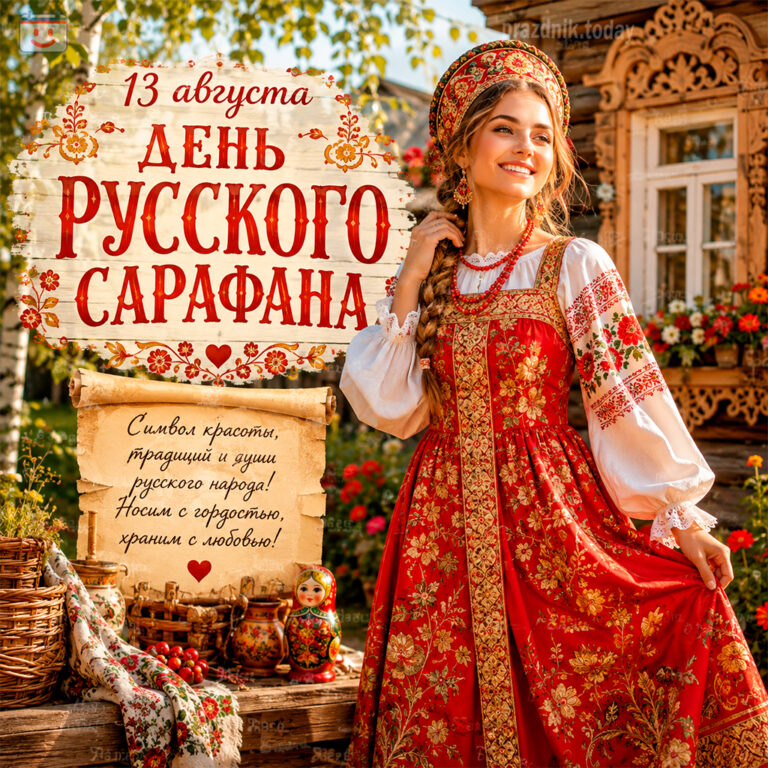 Открытка ко дню русского сарафана 13 августа