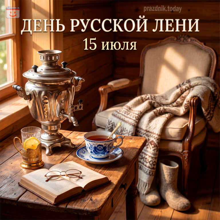Открытка ко дню русской лени 15 июля