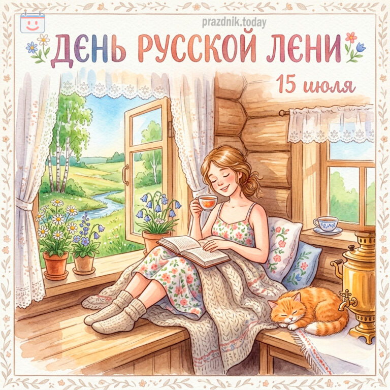 Открытка ко дню русской лени 15 июля