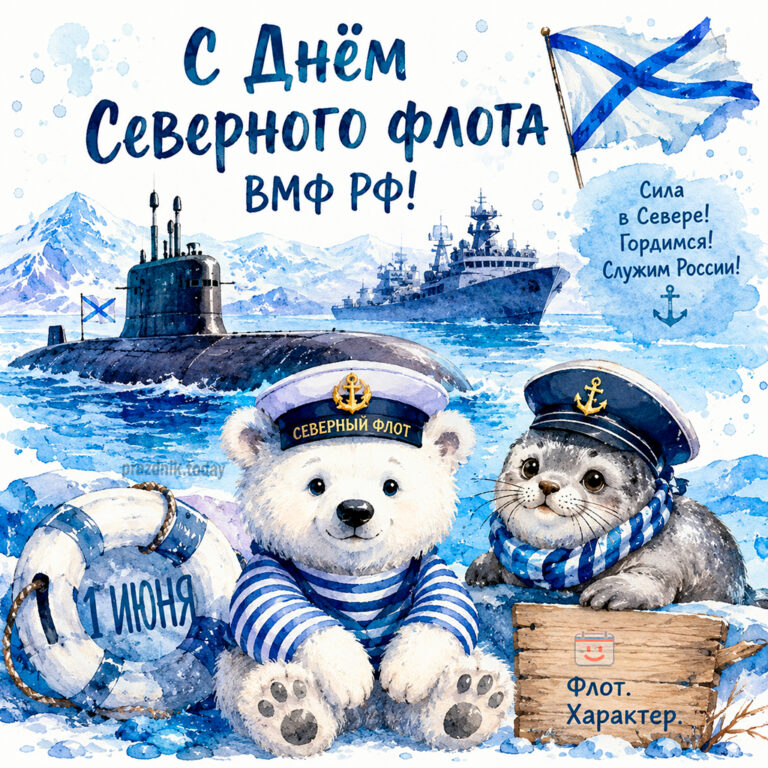 Открытка ко дню Северного флота ВМФ РФ 1 июня