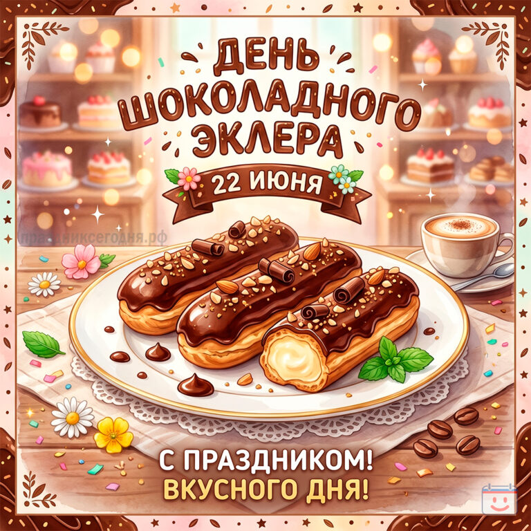 Открытка ко дню шоколадного эклера 22 июня