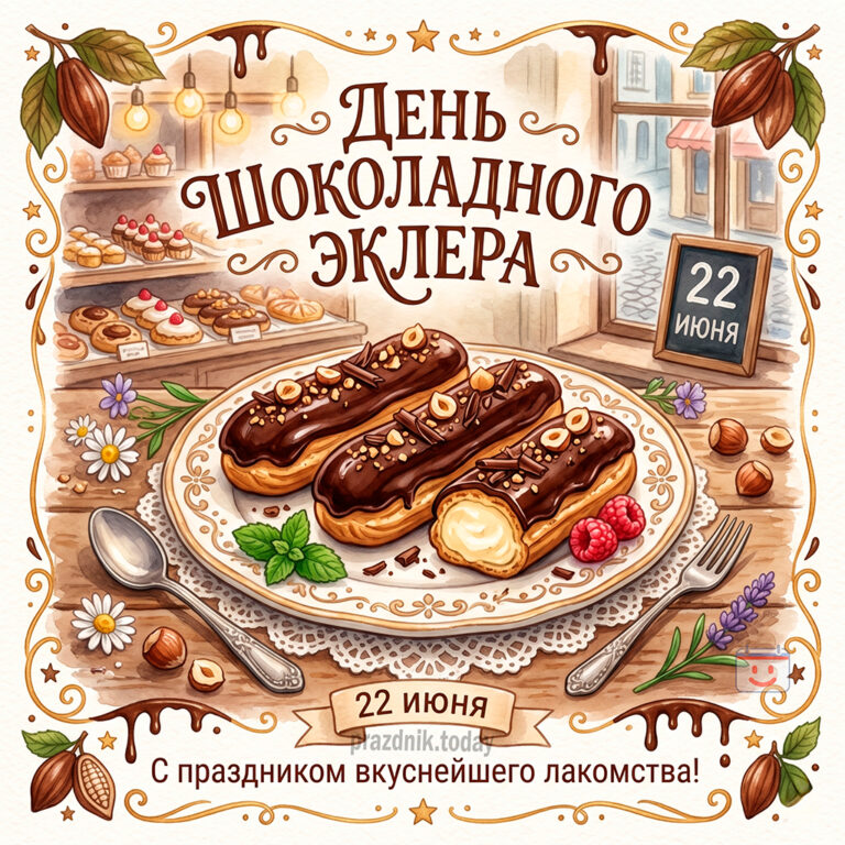 Открытка ко дню шоколадного эклера 22 июня