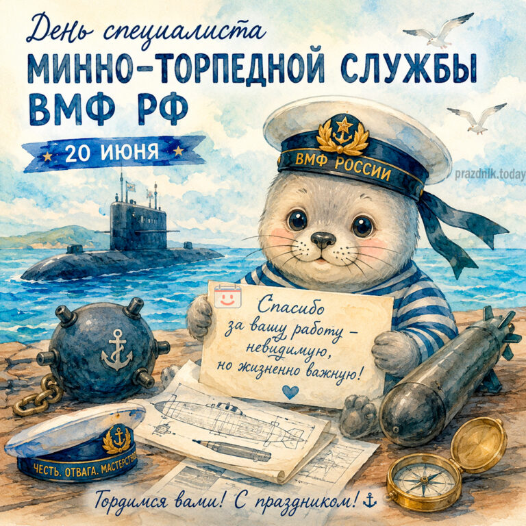 Открытка ко дню специалиста минно-торпедной службы ВМФ РФ 20 июня