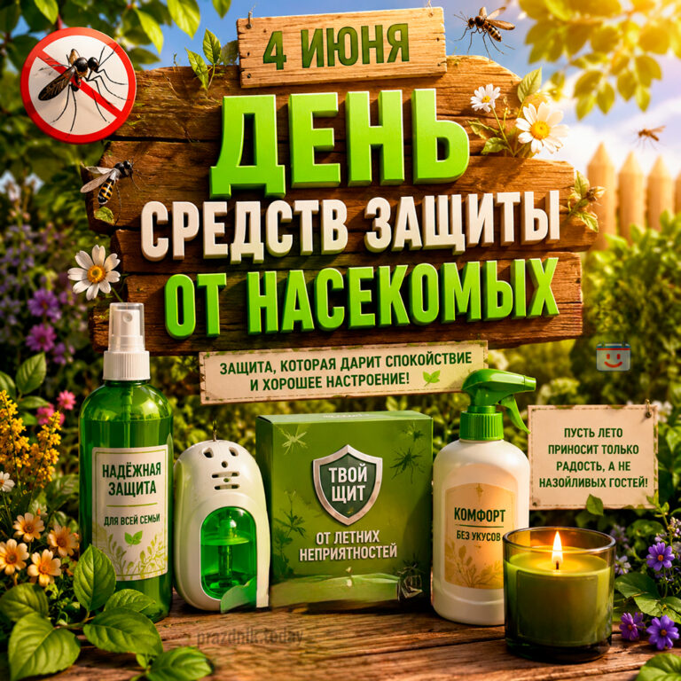 Открытка ко дню средств защиты от насекомых 4 июня