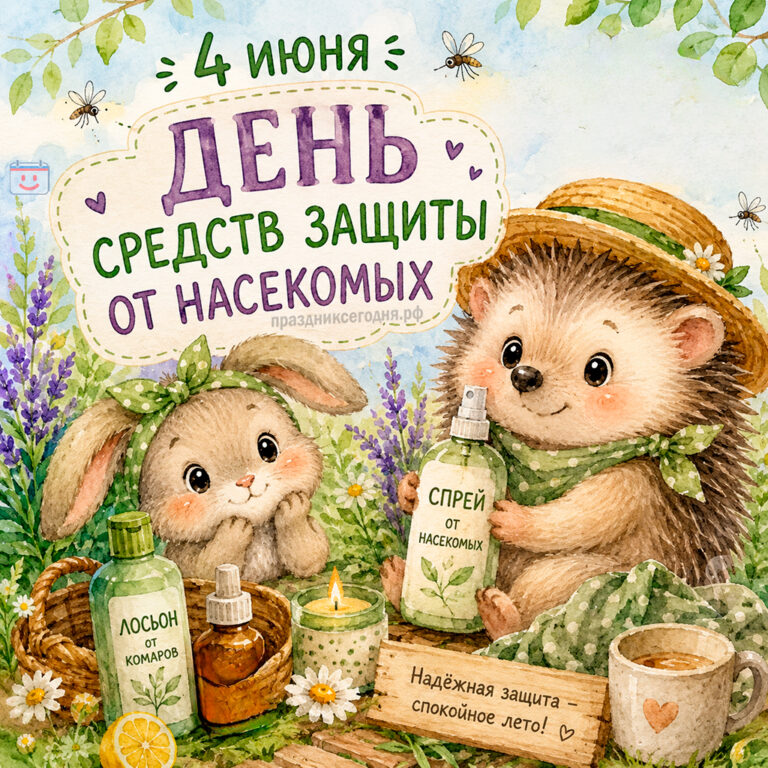 Открытка ко дню средств защиты от насекомых 4 июня