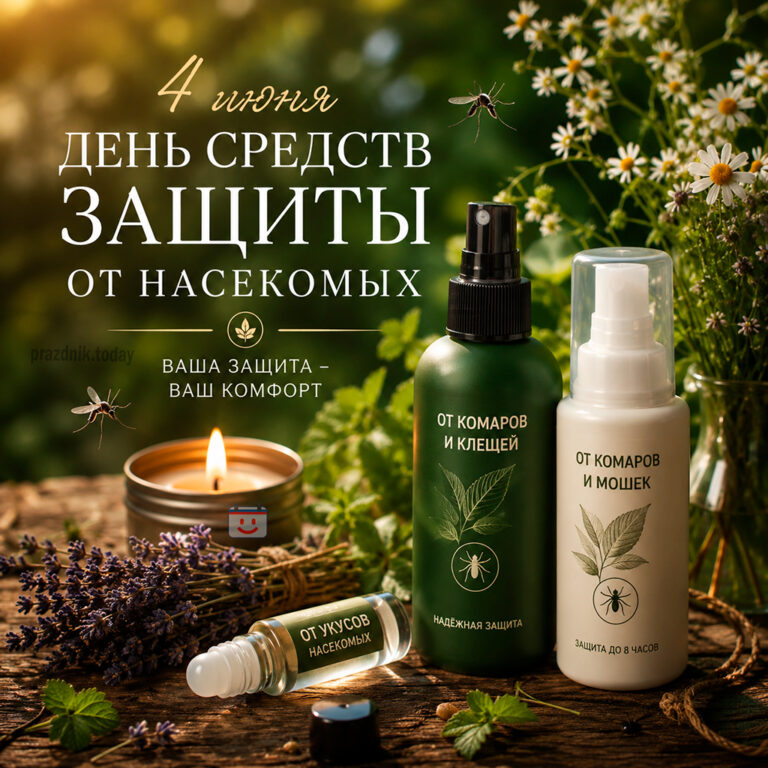 Открытка ко дню средств защиты от насекомых 4 июня