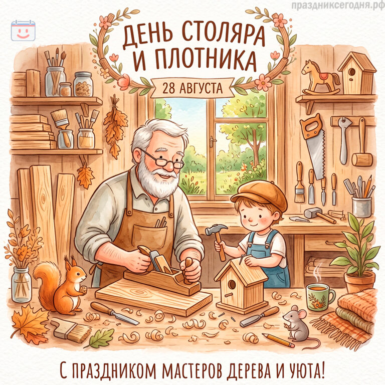 Открытка ко дню столяра и плотника 28 августа