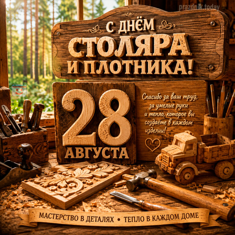 Открытка ко дню столяра и плотника 28 августа