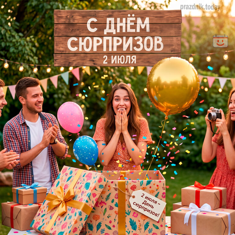 Открытка ко дню сюрпризов 2 июля
