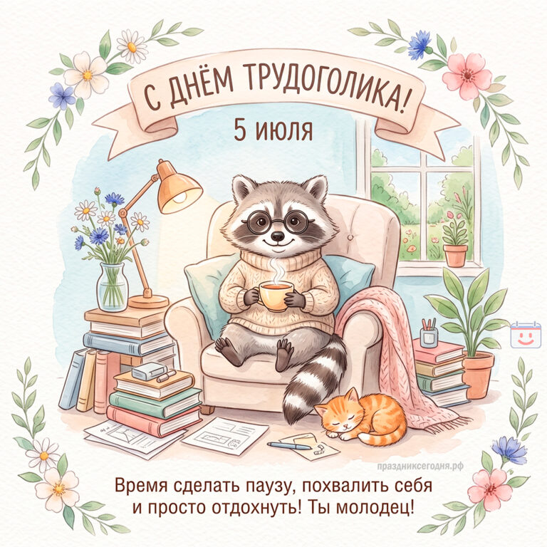 Открытка ко дню трудоголика 5 июля