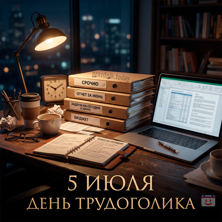Открытка ко дню трудоголика 5 июля