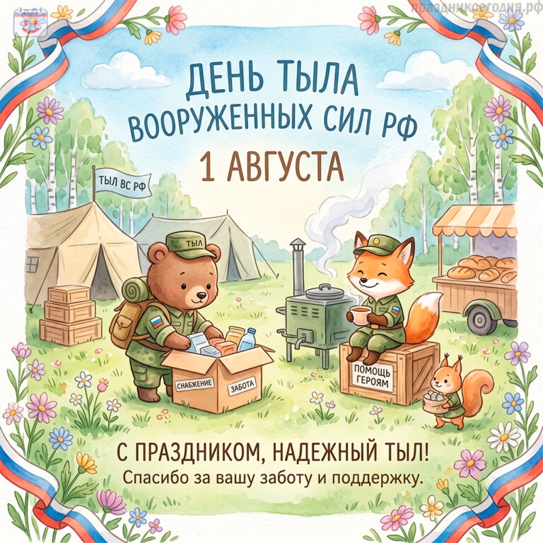 Открытка ко дню тыла Вооруженных Сил РФ 1 августа