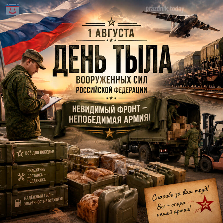 Открытка ко дню тыла Вооруженных Сил РФ 1 августа