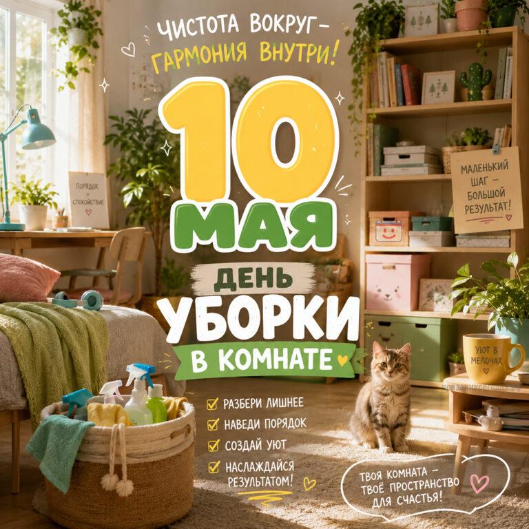 Открытка ко дню уборки в комнате 10 мая