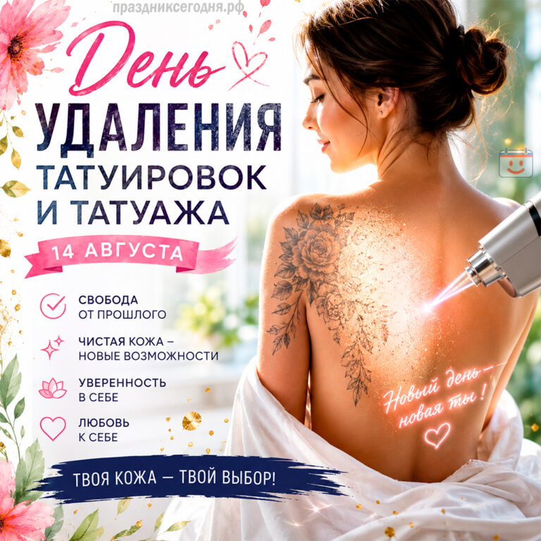 Открытка ко дню удаления татуировок и татуажа 14 августа