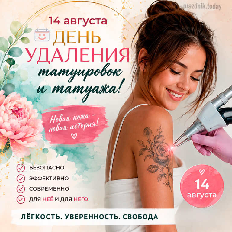 Открытка ко дню удаления татуировок и татуажа 14 августа