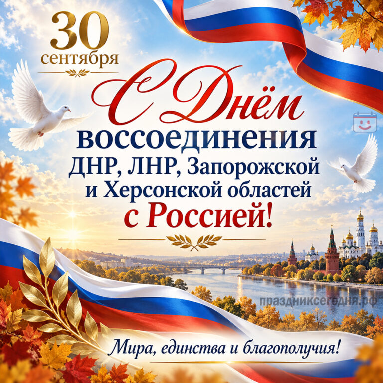 30 сентября день воссоединения ДНР, ЛНР, Запорожской и Херсонской областей праздник открытка