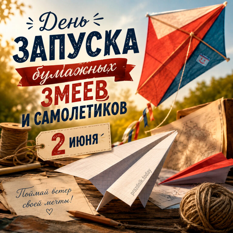 Открытка ко дню запуска бумажных змеев и самолетиков 2 июня