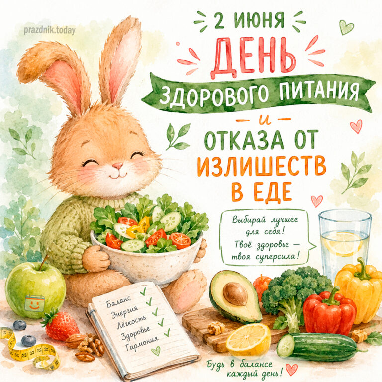 Открытка ко дню здорового питания и отказа от излишеств в еде 2 июня